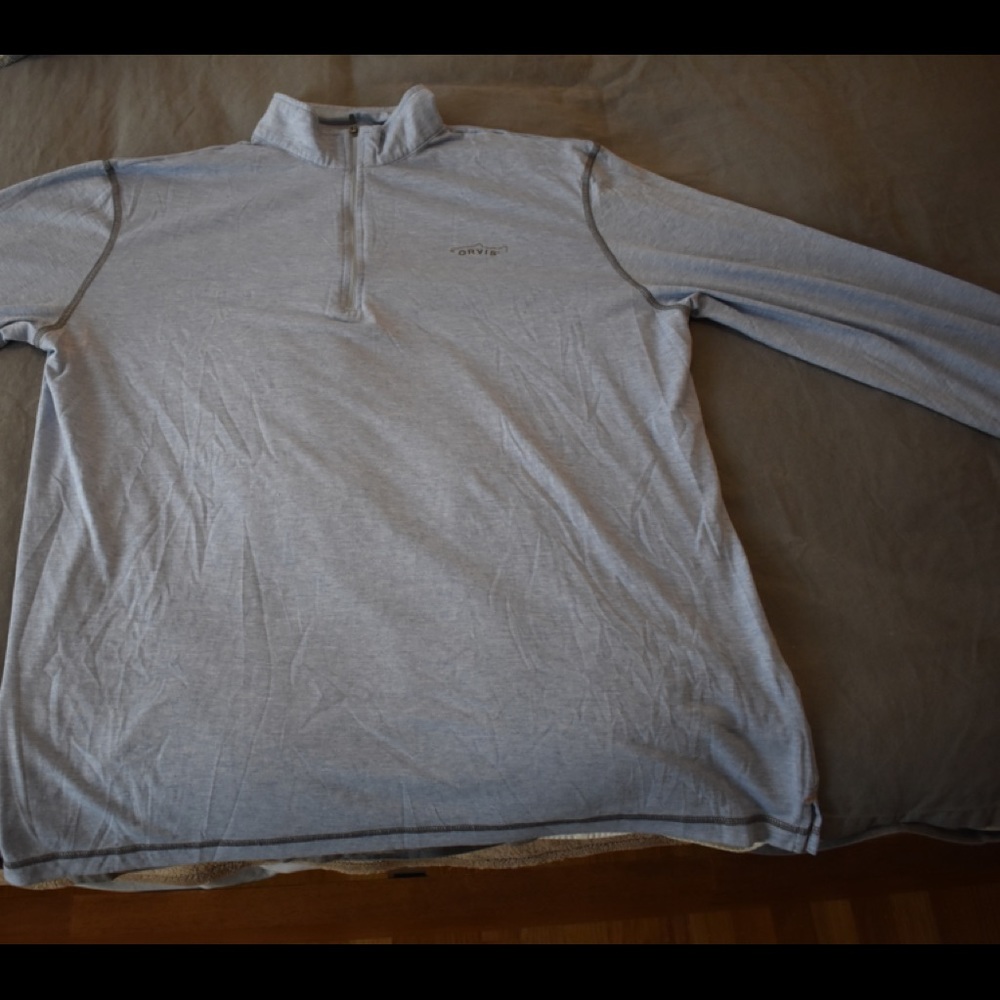 Orvis Trout Bum Quarter Zip Performance Wear Size LARGE Color Light Blue